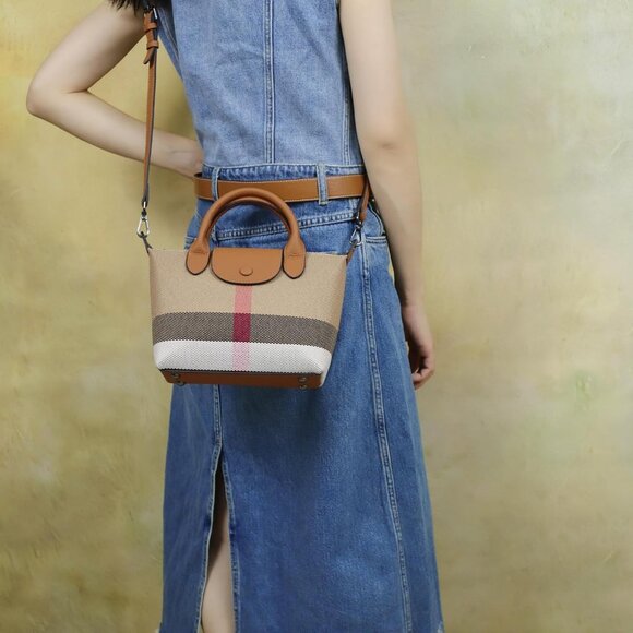 women Burgundy Red Vintage Leather Shoulder Bag Canvas Top Handle - Picture 3 of 9